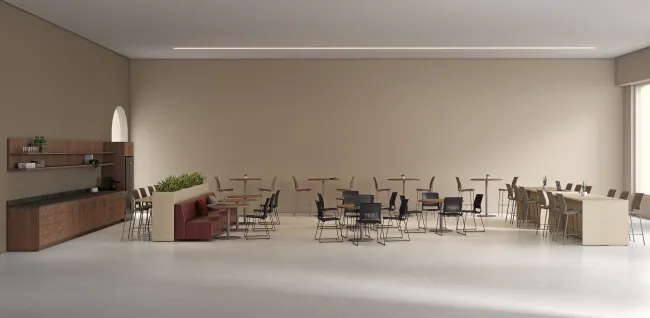 Café, AIS CaseWorks, Quarry Side Chairs, Bar Stools, Counter Stools, Calibrate Dry Planters, Hakr Sofa, Banquette, Day-to-Day Café Tables​