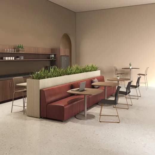 Café, AIS CaseWorks, Quarry Side Chairs, Bar Stools, Counter Stools, Calibrate Dry Planters, Hakr Sofa, Banquette, Day-to-Day Café Tables​