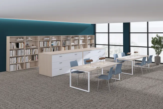 Quarry 4-Leg Side Chair with Glides, Day-to-Day Tables, O-Leg, Calibrate Storage, Lateral Files, Bookshelves​