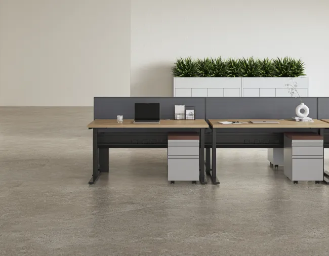 G Series BF Mobile Pedestal, Encounter PowerBeam, Spine Screen, E Series Height Adj. Table