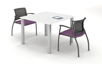 Day to Day Square Table with 2mm edge and Square Post Legs, shown with Grafton Side Seating