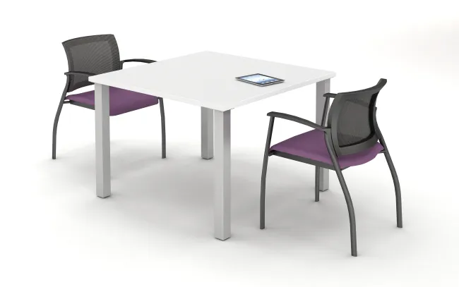 Day to Day Square Table with 2mm edge and Square Post Legs, shown with Grafton Side Seating
