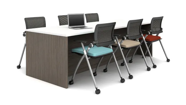 Calibrate End Panel Table with Stow Seating