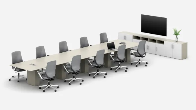 Calibrate Conference 5 Piece Table with Auburn Chairs and Calibrate Storage Buffet