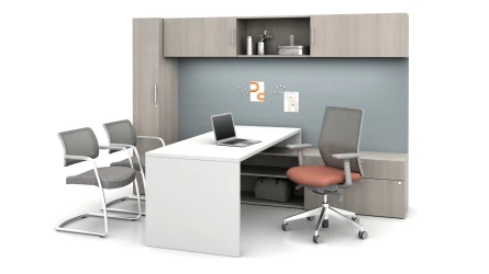 Calibrate Casegoods Private Office with floating run-off and storage tower