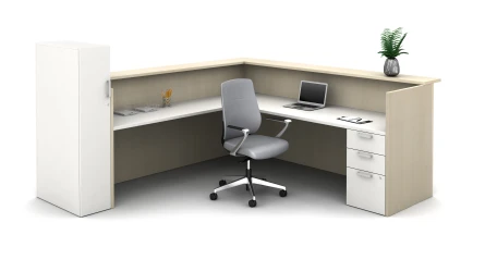 Calibrate Laminate Casegoods Reception Interior View with Auburn