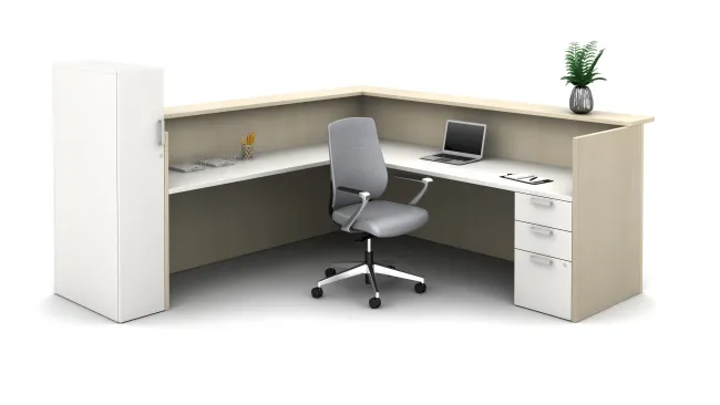 Calibrate Laminate Casegoods Reception Interior View with Auburn