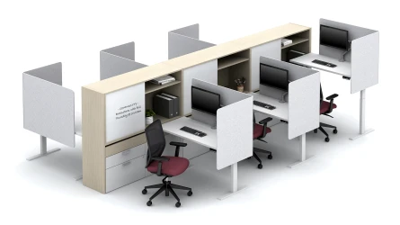 Calibrate Community with Height Adjustable Tables, L-shaped PET Screens Floorplate Area 12