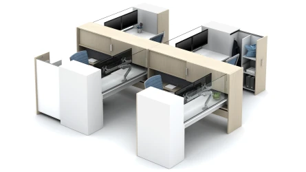 Calibrate Community with stack desks, Glass Screens and Calibrate Pantry Storage Floorplate Area 7