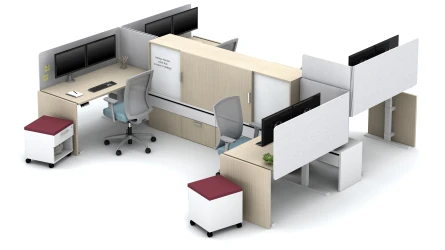 Calibrate Community with Height Adjustable Tables, L-shaped PET Screens Floorplate Area 9