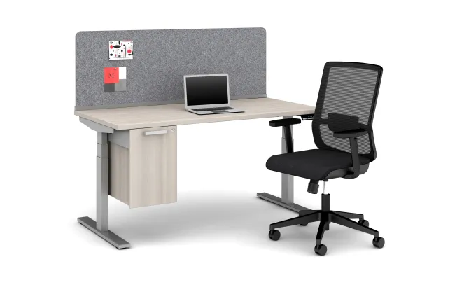 Day-to-Day 60 x 30 Height Adjustable Table with PET Channel Screen, Calibrate Suspended Storage and Essex Seating