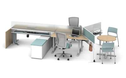 Encounter 29” High PowerBeam with Power/Data exposed, leg adjustment exposed.