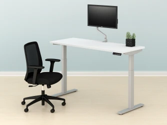 E Series Height Adjustable Table, Bolton Task Chair and Single Monitor Arm