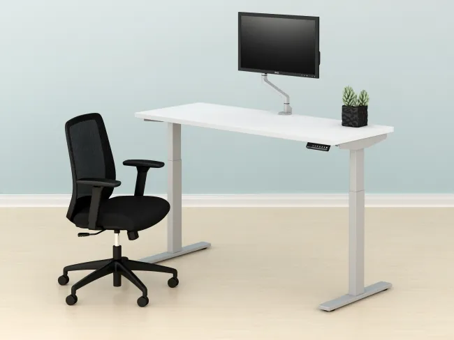 E Series Height Adjustable Table, Bolton Task Chair and Single Monitor Arm