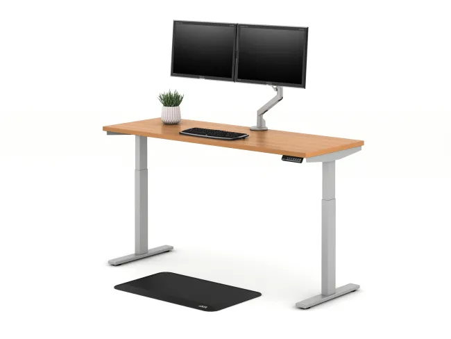 E Series Height Adjustable Table with Dual Monitor Arm for Shallow Depth Worksurfaces