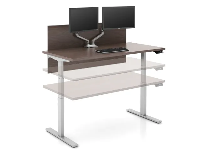 Day to Day Height Adjustable Table with Universal Screen and Dual Monitor Arms