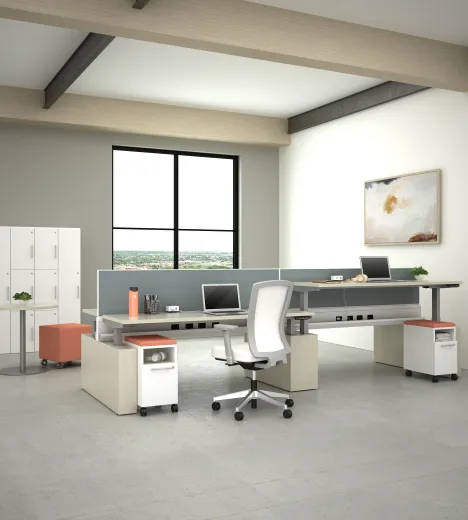 PowerBench Height Adjustable Benching Solution, Dual Sided Application with Calibrate Lockers 