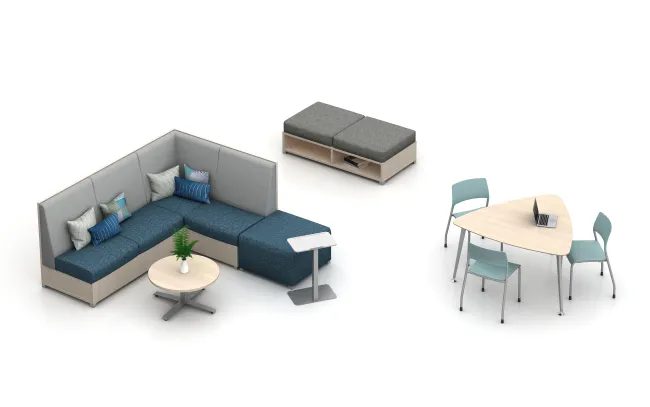 LB Lounge with 50” Back, Ottoman and LB Backless with open base.