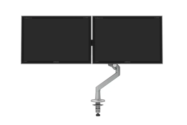 Standard Series Dual Monitor Arm for Shallow Depth Worksurfaces, front view