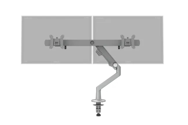 Standard Series Dual Monitor Arm for Shallow Depth Worksurfaces, front ghosted monitor view