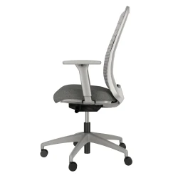 Bolton High Back, with grey base, grey graduated/striped mesh, and standard grey fabric seat, Side View
