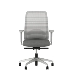 Bolton High Back, grey base, grey graduated/striped mesh, with lumbar and standard grey fabric, front view