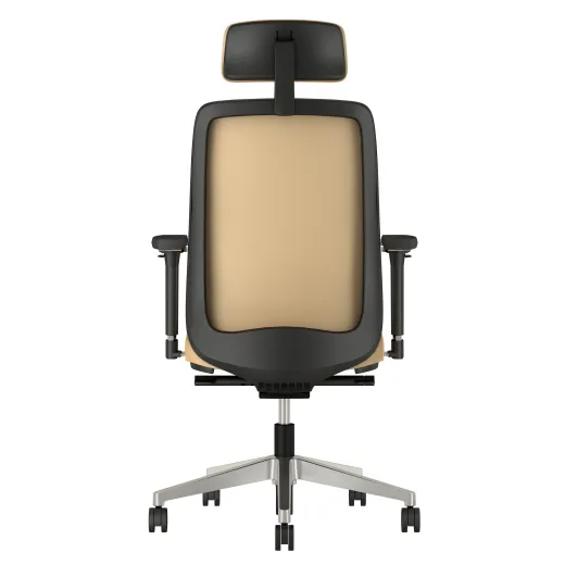 Bolton High Back with Aluminum Base, Headrest, 3D Arms, Fully Upholstered in Wellesley Quarry Polyurethane, Back View