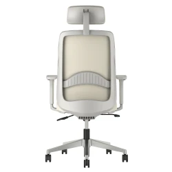Bolton High Back with Aluminum Base, Headrest, Lumbar, 3D Arms, Fully Upholstered in Wellesley Snow Polyurethane, Back View