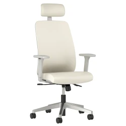 Bolton High Back with Aluminum Base, Headrest, Lumbar, 3D Arms, Fully Upholstered in Wellesley Snow Polyurethane, 3/4 View