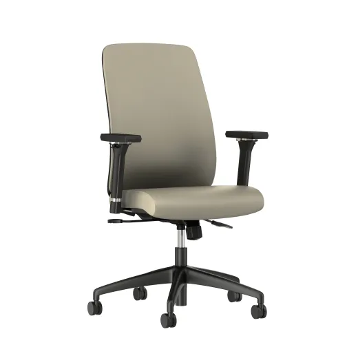 Bolton high back with grey base, fully upholstered with Wellesley Steel Polyurethane, front left view