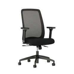 Bolton Highback with black solid base, black mesh, 4D arms with Standard black fabric, front left view