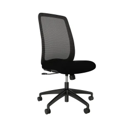 Bolton High Back, Armless, Black Base, Black Solid Mesh, standard black fabric seat, front left copy