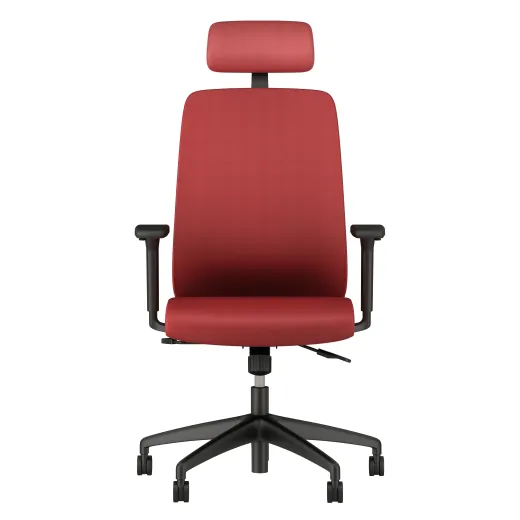 Bolton High Back with Black Base, Headrest, Lumbar, 3D Arms, Fully Upholstered in Wellesley-Lipstick-Polyurethane, Front View