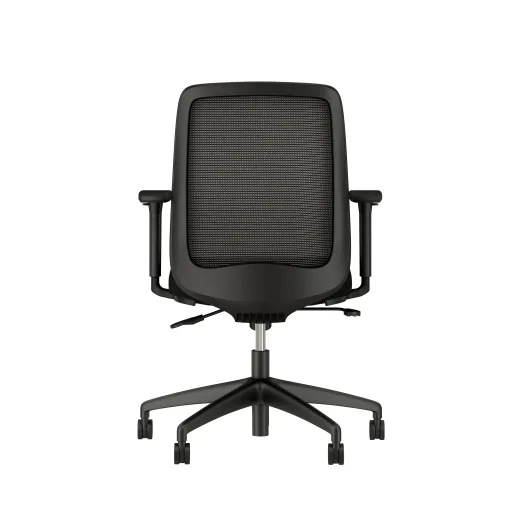 Bolton Mid Back with black base and frame, black mesh and black seat; back view