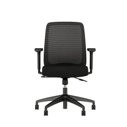 Bolton Mid Back with black base and frame, black mesh and black seat; front view