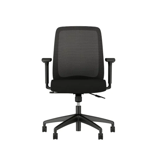 Bolton Mid Back with black base and frame, black mesh and black seat; front view