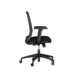 Bolton Mid Back with black base and frame, black mesh and black seat; left side view