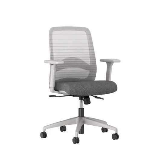 Bolton midback with grey base, grey graduated/striped mesh and Standard Grey Fabric, Front right view