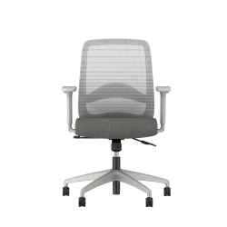 Bolton midback with grey base, grey graduated/striped mesh, with lumbar and standard grey fabric, front view 