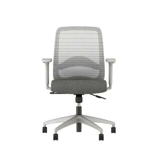 Bolton midback with grey base, grey graduated/striped mesh, with lumbar and standard grey fabric, front view 