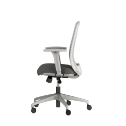 Bolton midback with grey base, grey graduated/striped mesh, and standard grey fabric, left side view