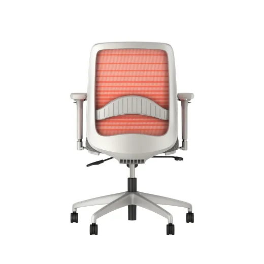 Bolton midback with grey base,&nbsp; orange graduated/striped mesh, lumbar and standard grey fabric seat, back view