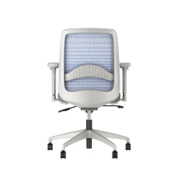 Bolton mid back with gray base and frame, graduated/striped blue mesh with lumbar and standard grey fabric, back view