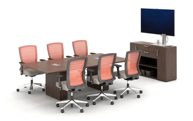 Calibrate Conferencing Two Base Table with Power. Shown with Calibrate Series Storage
