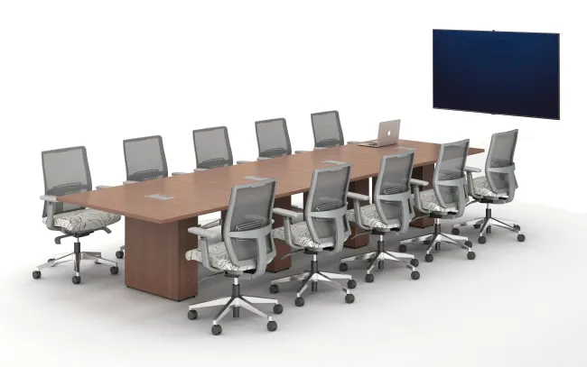 Calibrate Conferencing Four Base Table with Integrated Power.&nbsp; Shown with Devens Task Seating.
