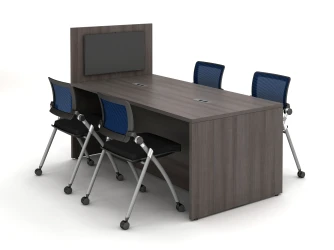 Calibrate Series Flush End Panel Conference Table, with extension for monitor mounting, power incorporated, with Stow Seating