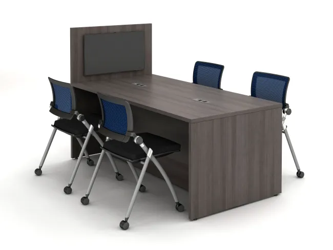 Calibrate Series Flush End Panel Conference Table, with extension for monitor mounting, power incorporated, with Stow Seating