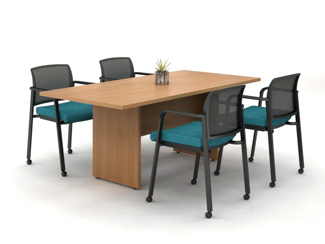 Calibrate Conferencing with Recessed End Panel Base and Half Modesty; shown with Paxton side seating