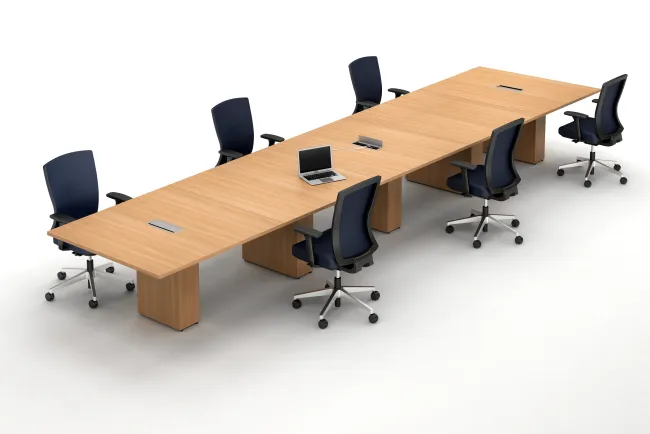 Calibrate Five Piece Conference Table and Natick Seating in a socially distanced setting