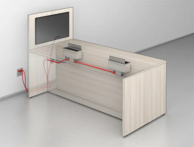 Calibrate Series Flush End Panel Conference Table, power and data detail